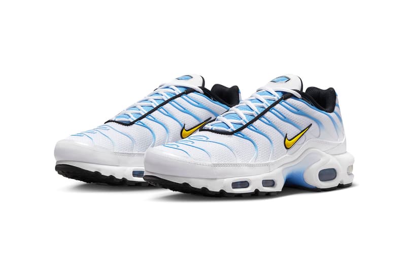 Nike Air Max Plus Arrives in an Icy "White/University Blue" Colorway release info DM0032-101 2023 date 175 swoosh comfort sneakers ucla gold