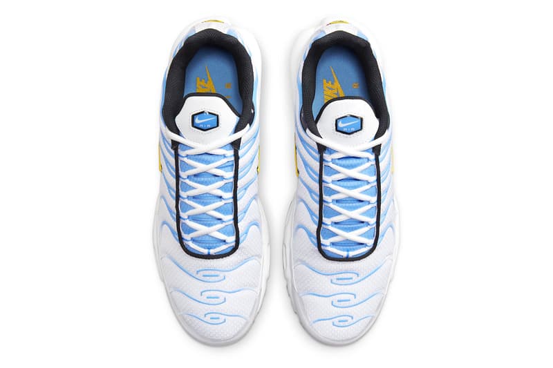 Nike Air Max Plus Arrives in an Icy "White/University Blue" Colorway release info DM0032-101 2023 date 175 swoosh comfort sneakers ucla gold