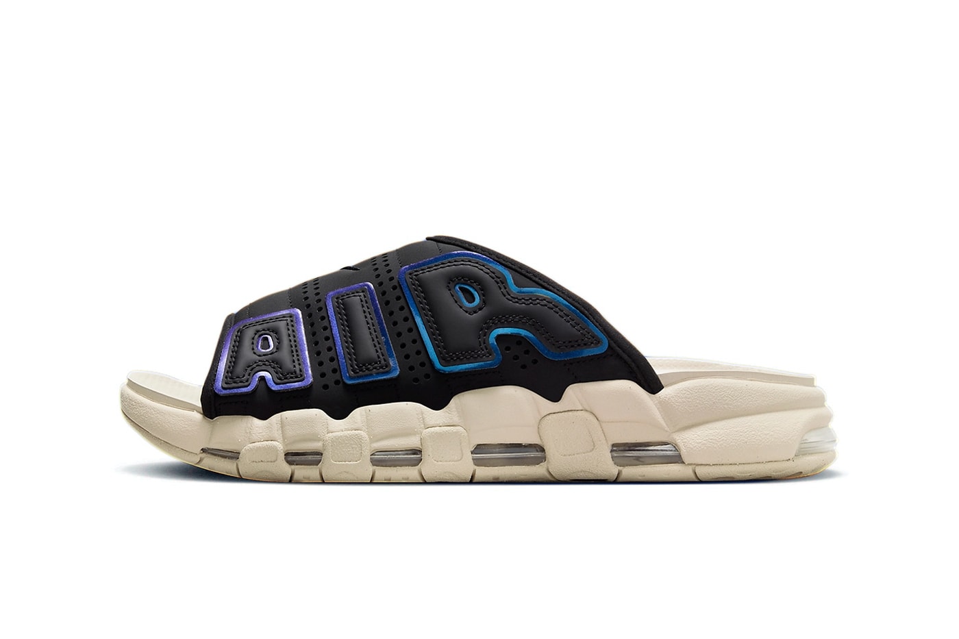 Nike Air More Uptempo Slide Surfaces in Blue Gradients full length air black cream white release info date price