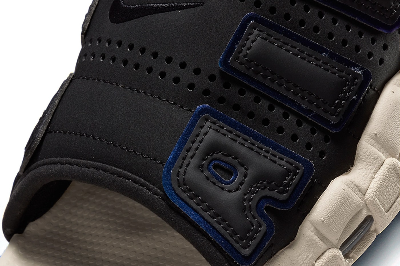 Nike Air More Uptempo Slide Surfaces in Blue Gradients full length air black cream white release info date price