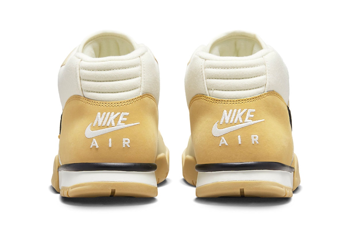 Official Look at the Nike Air Trainer 1 "Coconut Milk" DV7201-100 Black-Team Gold-Sail release info swoosh