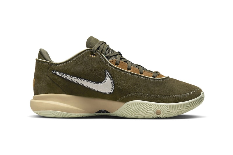 Official Look at the Nike LeBron 20 "Olive Suede" DV1193-901 lebron james lakers basketball shoes sneakers low top swoosh cream green
