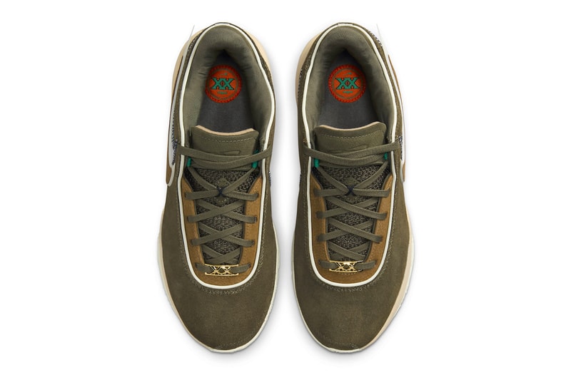 Official Look at the Nike LeBron 20 "Olive Suede" DV1193-901 lebron james lakers basketball shoes sneakers low top swoosh cream green
