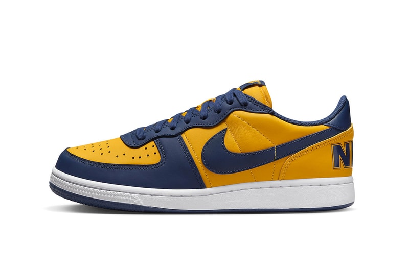 Official Look at the Nike Terminator Low "Michigan" FJ4206-700 University Gold/Navy-White swoosh low tops 