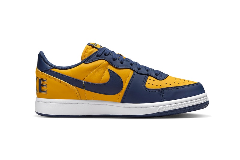 Official Look at the Nike Terminator Low "Michigan" FJ4206-700 University Gold/Navy-White swoosh low tops 