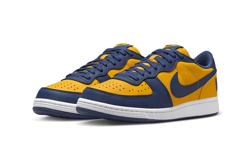 Official Look at the Nike Terminator Low "Michigan" FJ4206-700 University Gold/Navy-White swoosh low tops 
