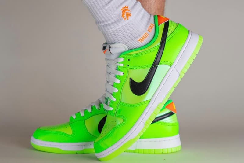 On-Feet Look Nike Dunk Low "Glow In the Dark" RELEASE INFO FJ4610-702 venom green blak glow 2023 release skater shoes lowtop swoosh