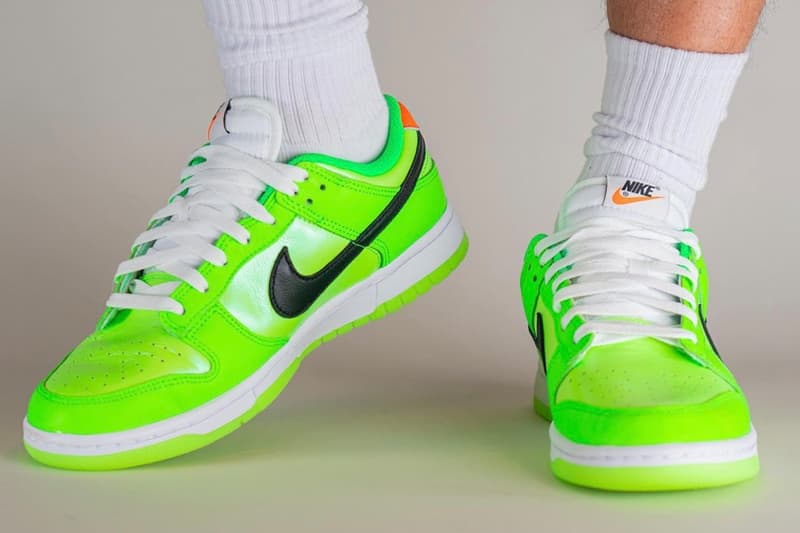 On-Feet Look Nike Dunk Low "Glow In the Dark" RELEASE INFO FJ4610-702 venom green blak glow 2023 release skater shoes lowtop swoosh