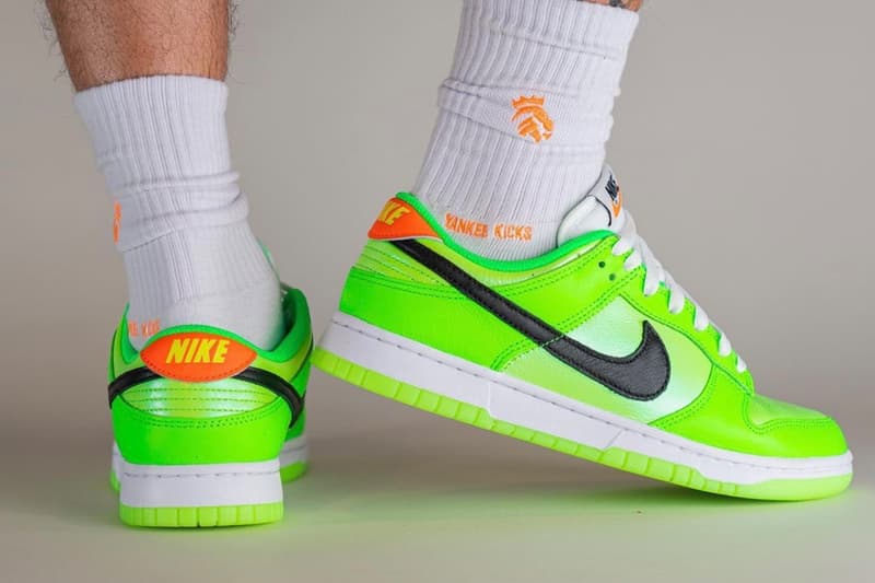 On-Feet Look Nike Dunk Low "Glow In the Dark" RELEASE INFO FJ4610-702 venom green blak glow 2023 release skater shoes lowtop swoosh