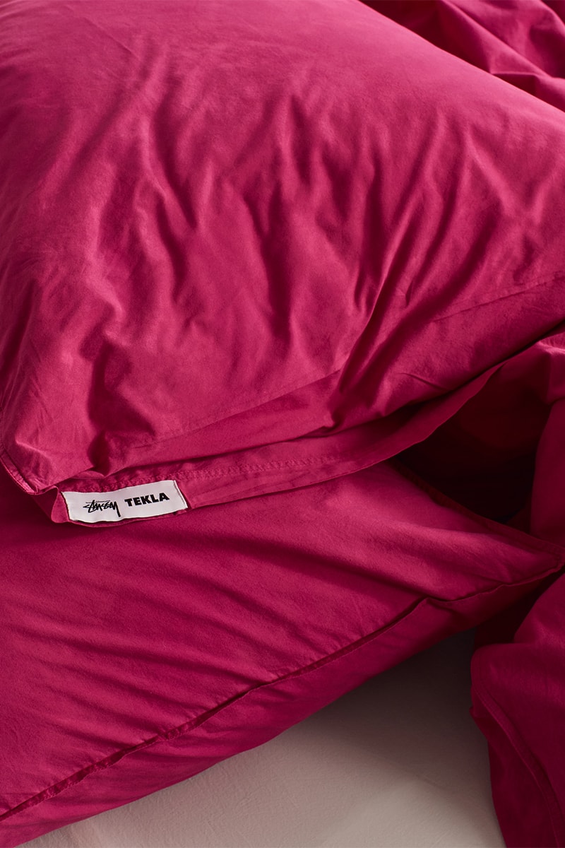 Sleepwear, Bedding and Bathrobes Highlight the Third Stussy x Tekla Collaboration home beach streetwear berry color waterclor effect hand drawn stripes ddanish skater hugo boserup american surfer frnake harrer californai antosh cimoszko