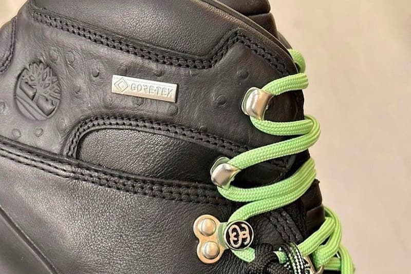 Stüssy x Timberland Boots Leak First Look Ostrich Leather GORE-TEX Green Black Shawn Stussy Boot Release Information Instagram