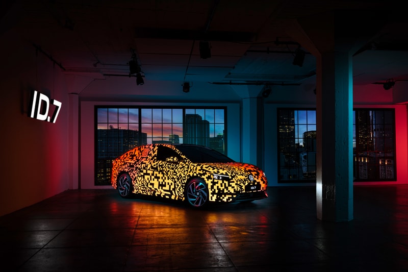 Volkswagen ID.7 Electric Sedan Digital Camouflage Reveal Info vw id.aero CES consumer electronics show modular electric drive matrix smart camouflage long-range electric vehicle