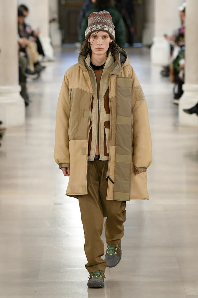 White Mountaineering Fall Winter 2023 Paris Fashion Week Runway PFW FW23 Colmar Gore tex Danner, Briefing, Gramicci, Merrell, Wild Things, New Era