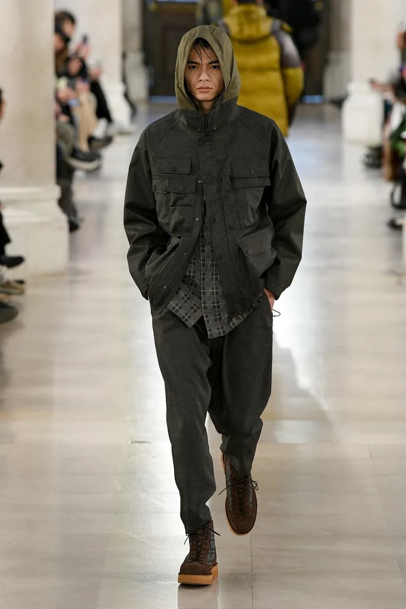 White Mountaineering Fall Winter 2023 Paris Fashion Week Runway PFW FW23 Colmar Gore tex Danner, Briefing, Gramicci, Merrell, Wild Things, New Era