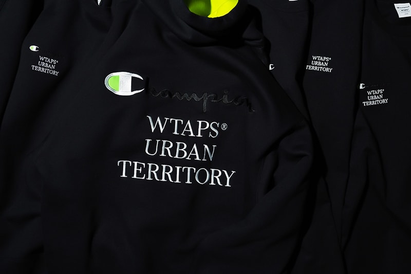 wtaps champion urban terrotory black capsule neon green hoodie tee sweatpant socks release info date price