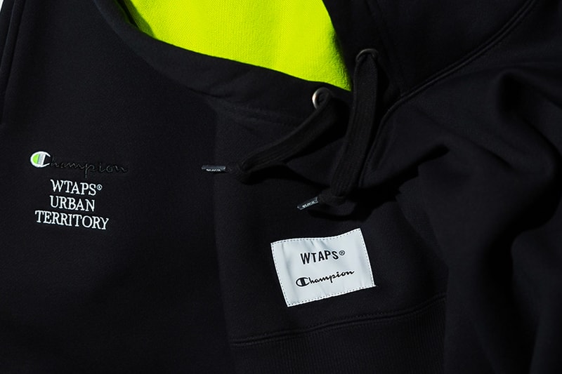 wtaps champion urban terrotory black capsule neon green hoodie tee sweatpant socks release info date price