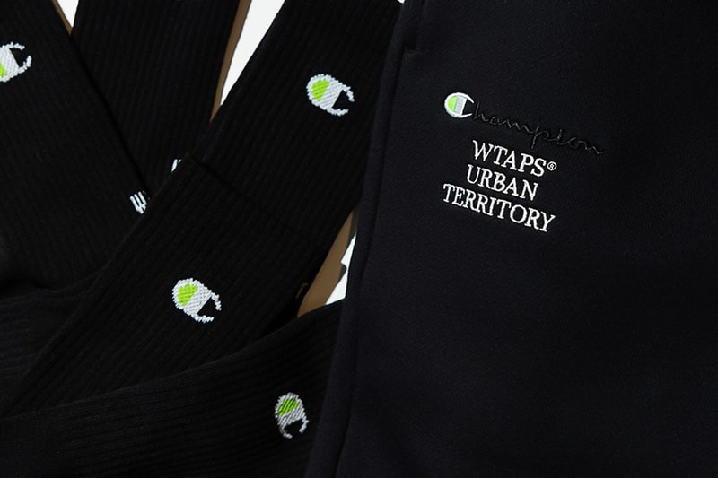wtaps champion urban terrotory black capsule neon green hoodie tee sweatpant socks release info date price
