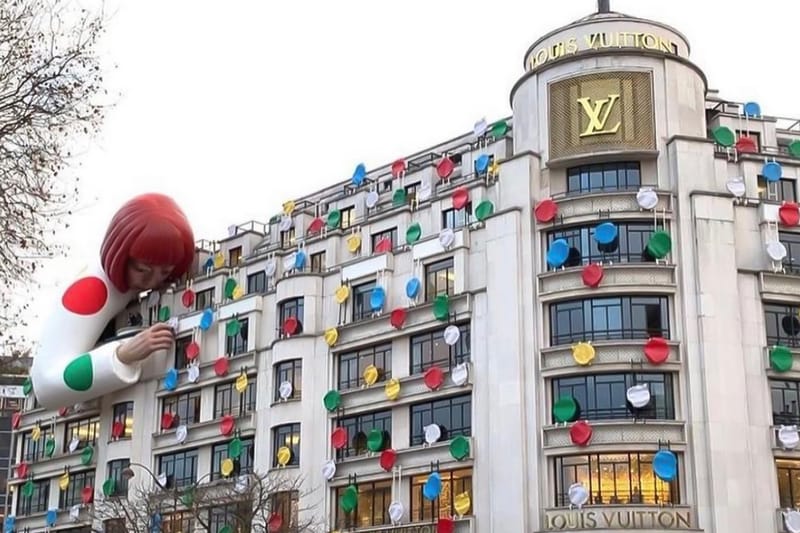 A giant Yayoi Kusama sculpture has popped up on the façade of the Louis  Vuitton store in Champs Èlysèes Paris  Global Design News