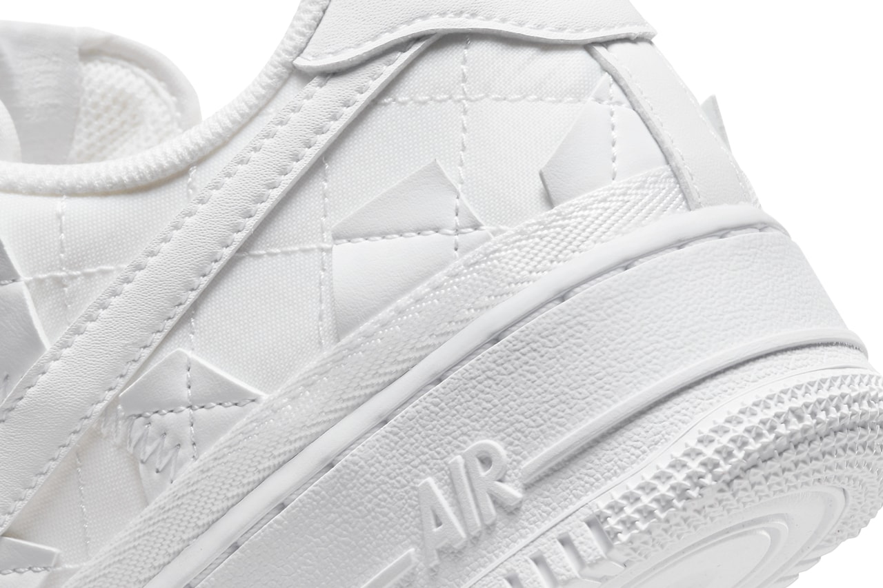 Nike Air Force 1 Low Billie Eilish triple White patchwork quilted sustainable dz3674 100 release info date price