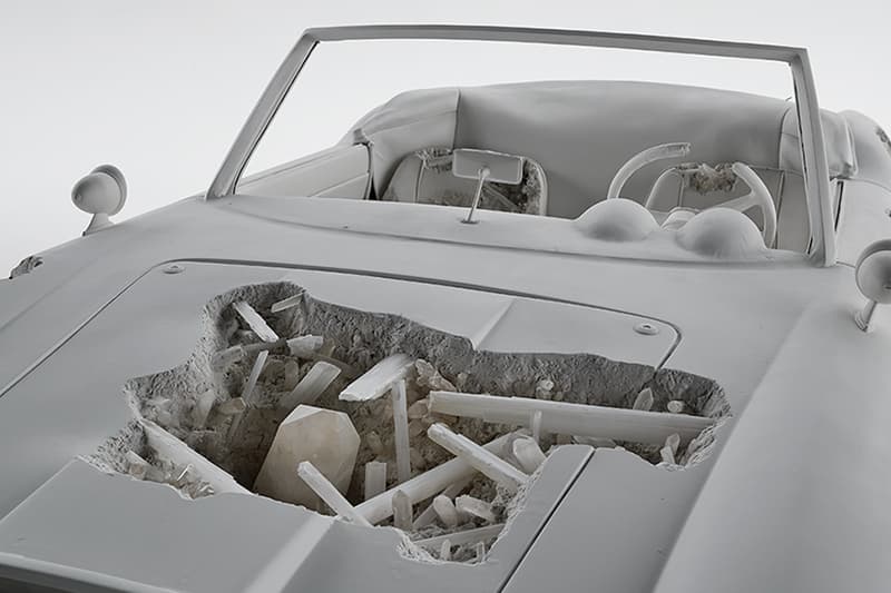 Daniel Arsham's Eroded Car Sculptures Are Going on View at LA's Petersen Automotive Museum arsham auto motive exhibit porsche mustang los angeles Porsche 911, Ferrari and the Porsche 356 Speedster
