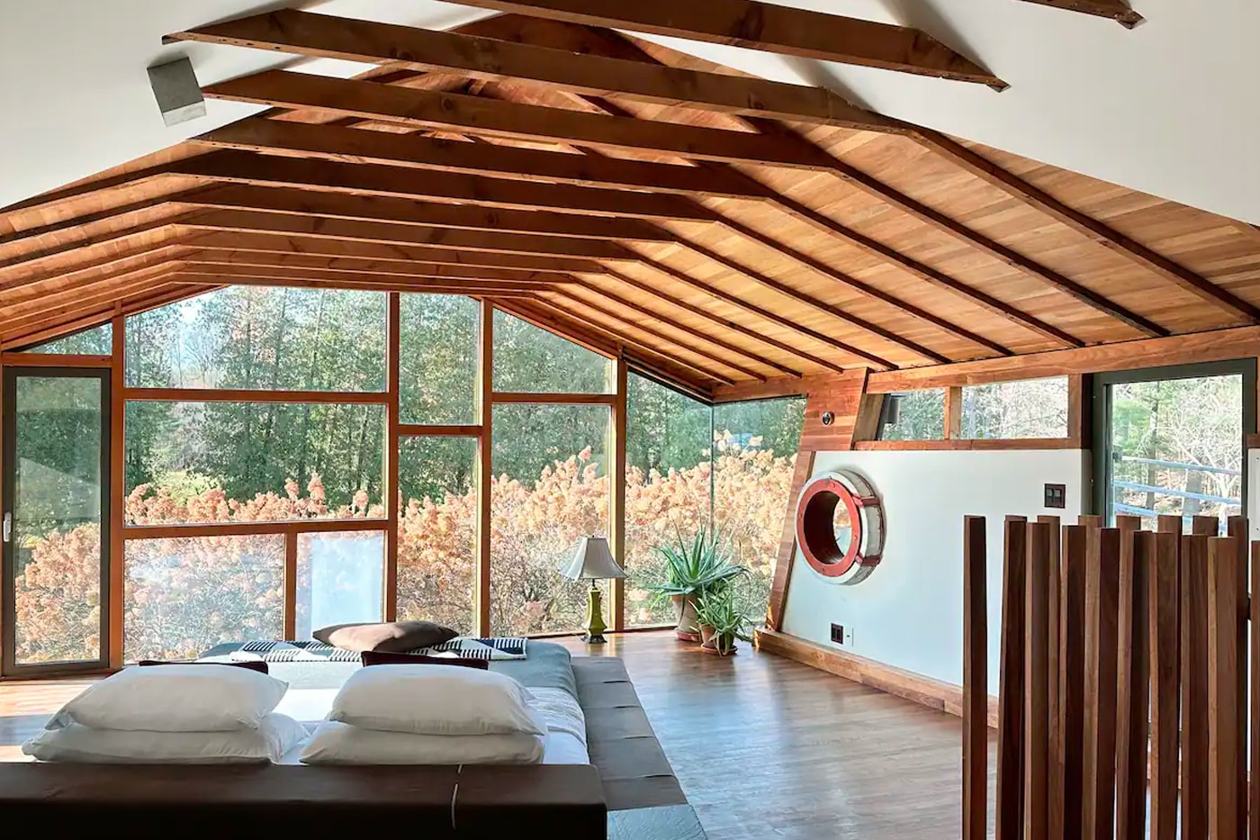 Airbnb Home Rental Woodstock New York The Pond House Historic Artist Estate Waterfall Mid-Century Modern Interior Design