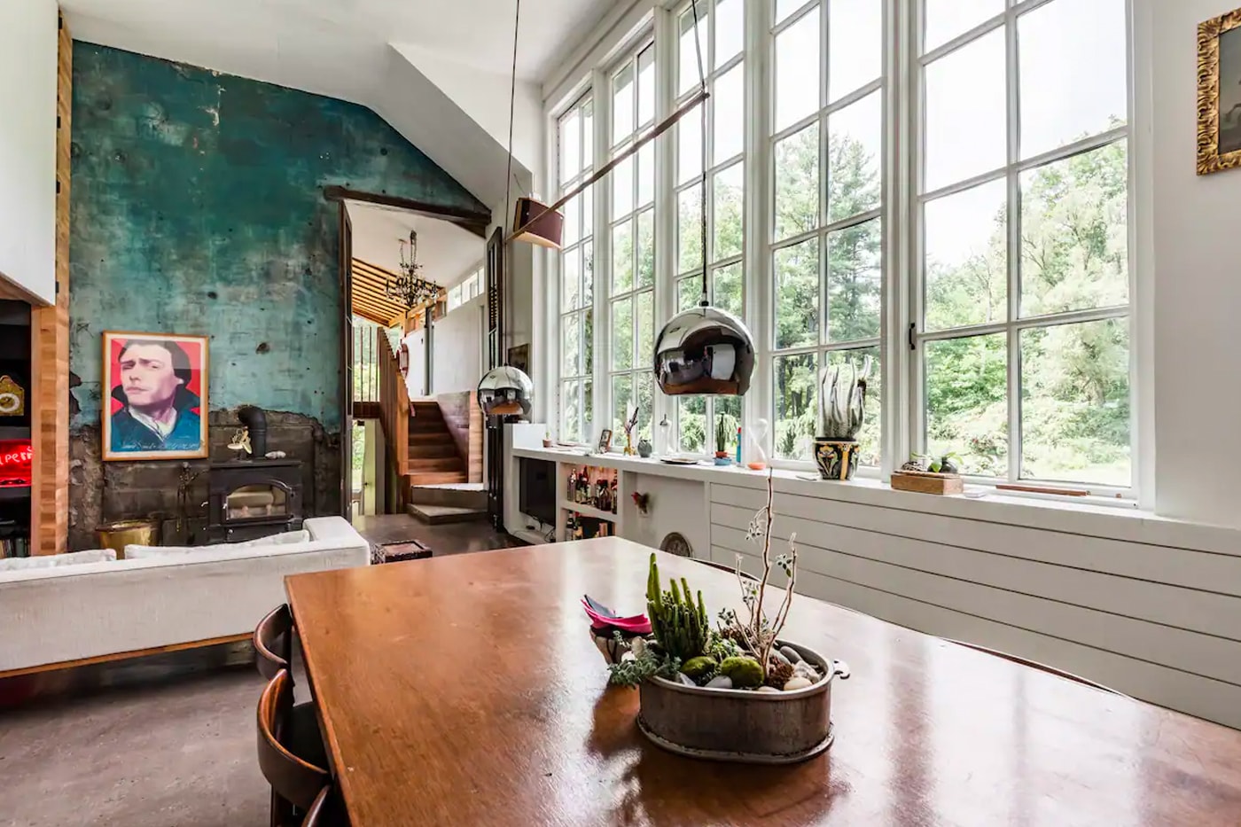 Airbnb Home Rental Woodstock New York The Pond House Historic Artist Estate Waterfall Mid-Century Modern Interior Design