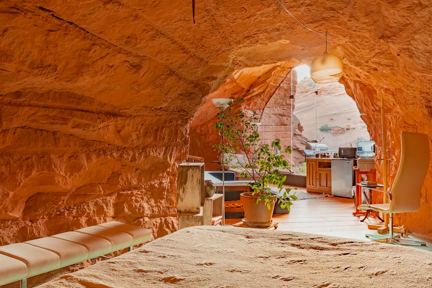 Airbnb Home Rental Boulder Utah Bedrock Cave Raw Vintage Modern Interior Design