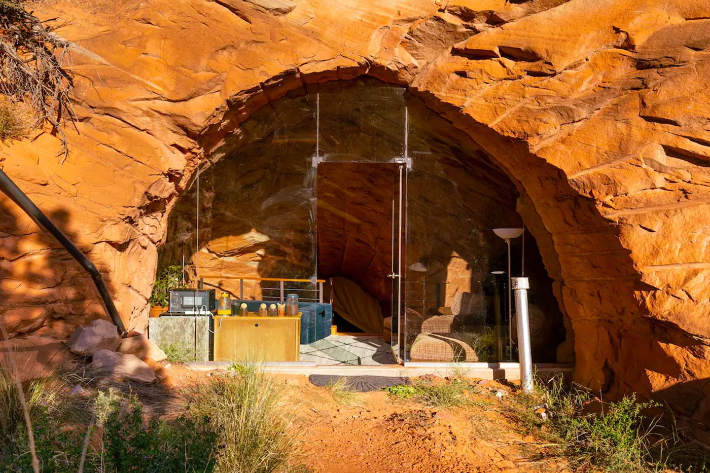 Airbnb Home Rental Boulder Utah Bedrock Cave Raw Vintage Modern Interior Design