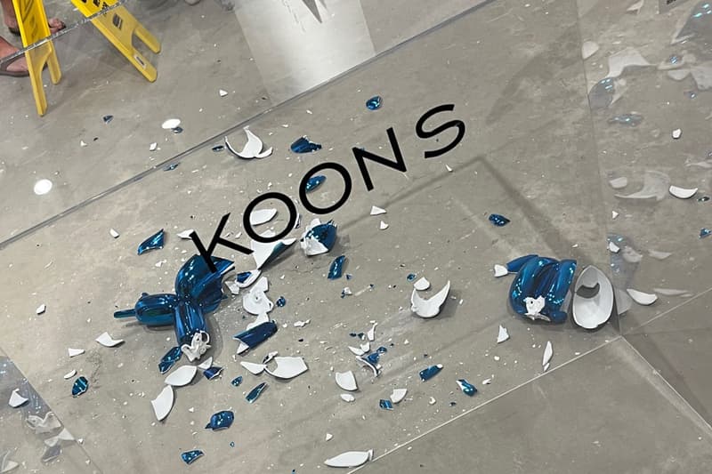 Miami Art Fair Visitor Breaks Iconic Jeff Koons Balloon Dog Sculpture art wynwood shatters accident knocked over