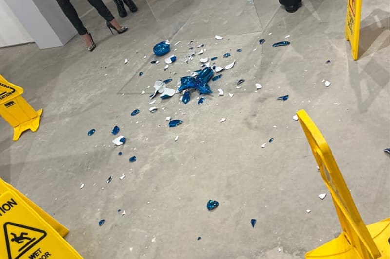 Miami Art Fair Visitor Breaks Iconic Jeff Koons Balloon Dog Sculpture art wynwood shatters accident knocked over