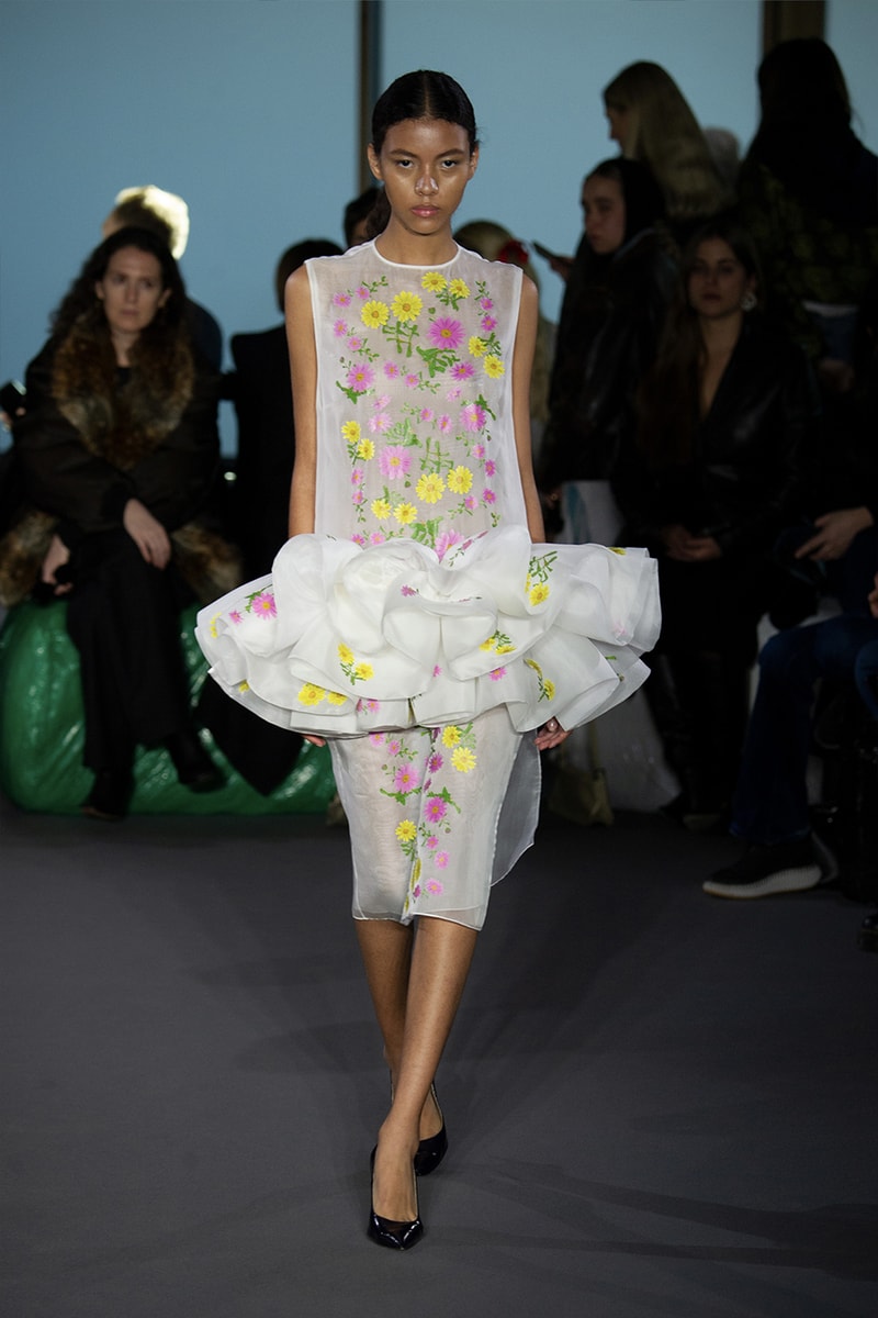 Christopher Kane Presents Motifs From His Youth for FW23 london fashion week runway show collection floral womenswear dresses skirts