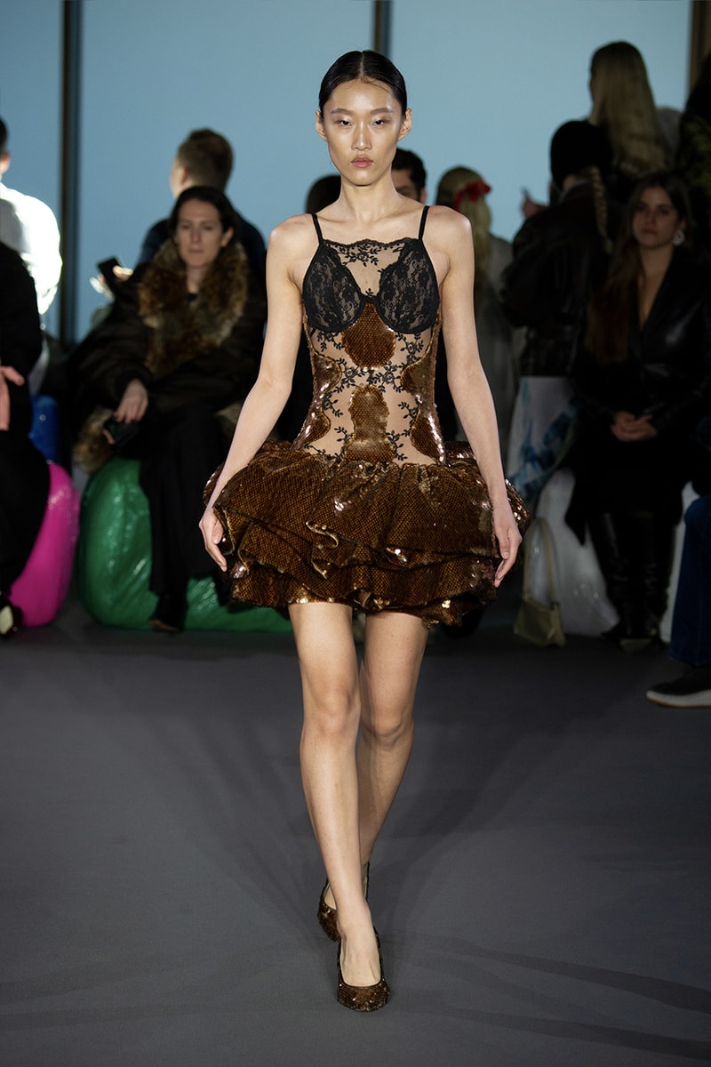 Christopher Kane Presents Motifs From His Youth for FW23 london fashion week runway show collection floral womenswear dresses skirts