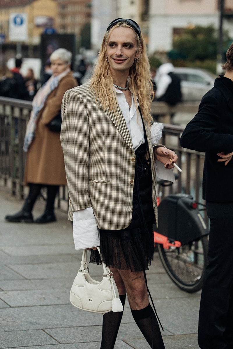 Milan Fashion Week FW23 Street Style fall/winter 2023 prada diesel versace raf simons bally mfw jordan off-white bottega veneta