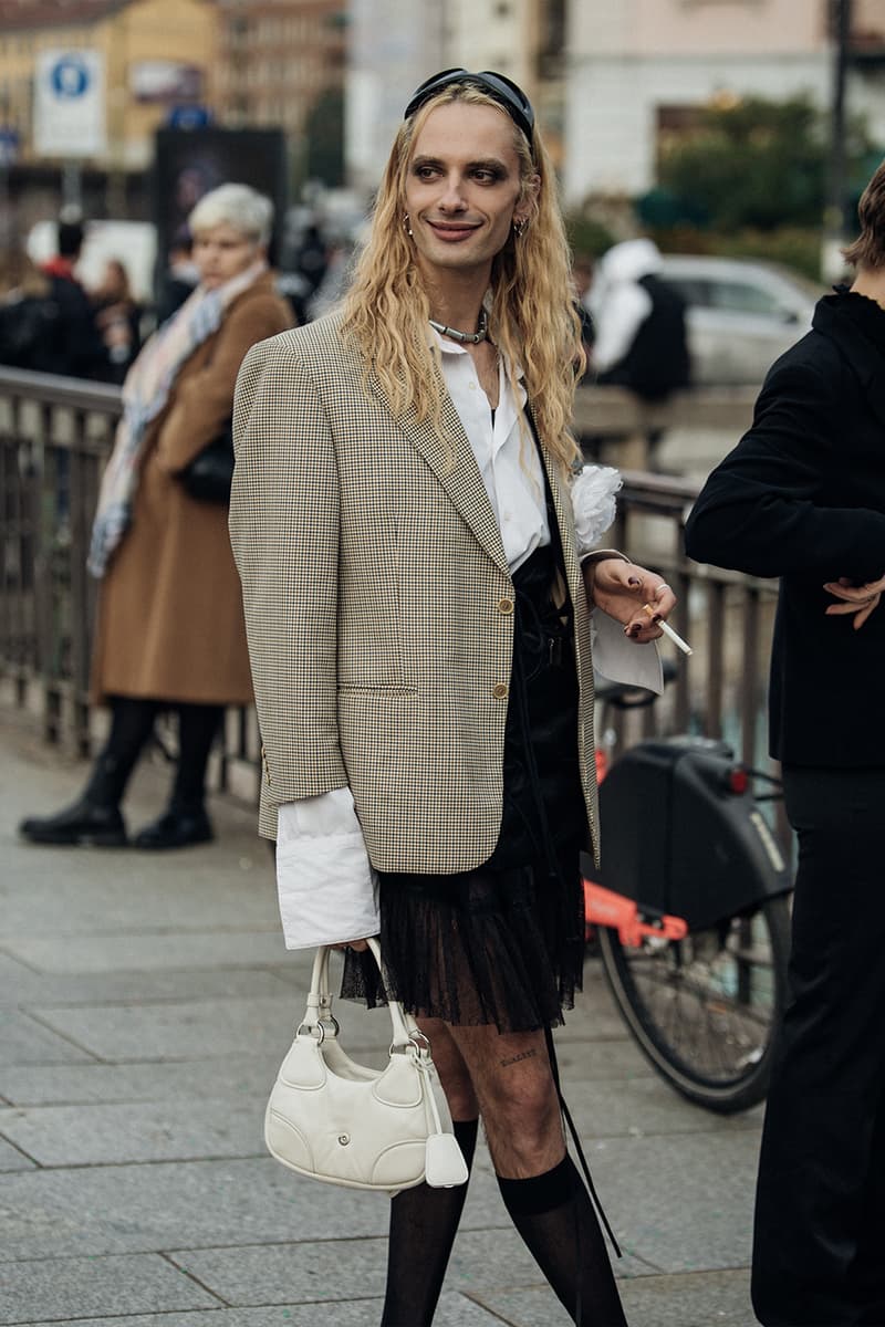 Milan Fashion Week FW23 Street Style fall/winter 2023 prada diesel versace raf simons bally mfw jordan off-white bottega veneta