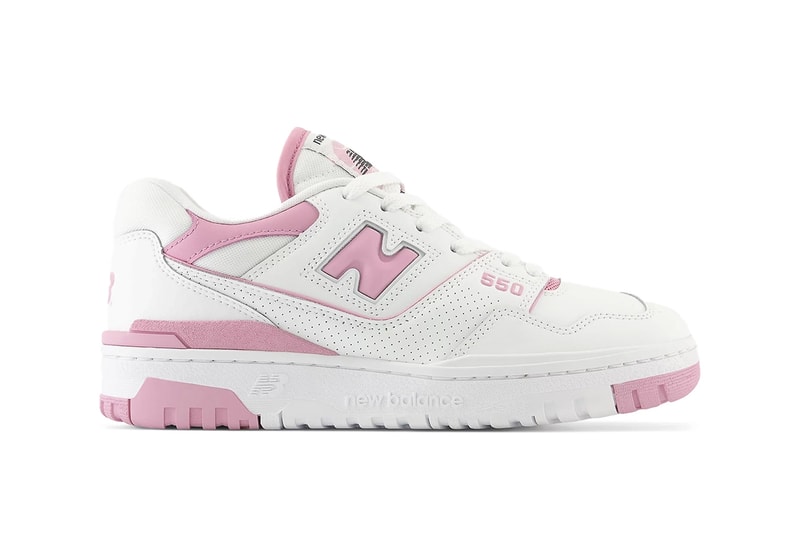 New Balance 550 Bubblegum Spring pink white leather stability clip 1980 basketball release info date price