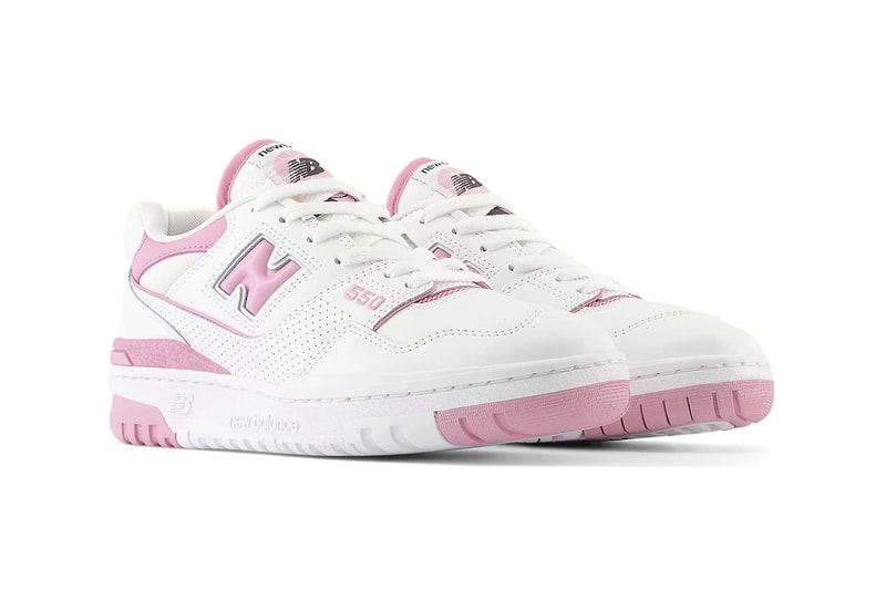 New Balance 550 Bubblegum Spring pink white leather stability clip 1980 basketball release info date price