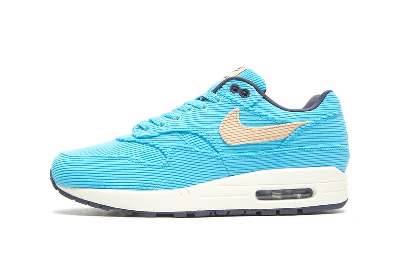 The Nike Air Max 1 Premium Comes Outfitted in "Baltic Blue" Corduroy FB8915-400 Sesame-Gridiron-Sail swoosh sneakers 