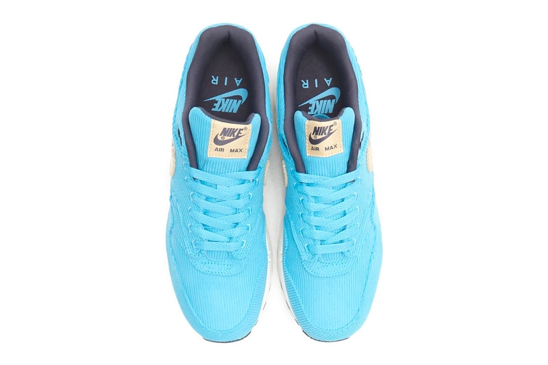The Nike Air Max 1 Premium Comes Outfitted in "Baltic Blue" Corduroy FB8915-400 Sesame-Gridiron-Sail swoosh sneakers 