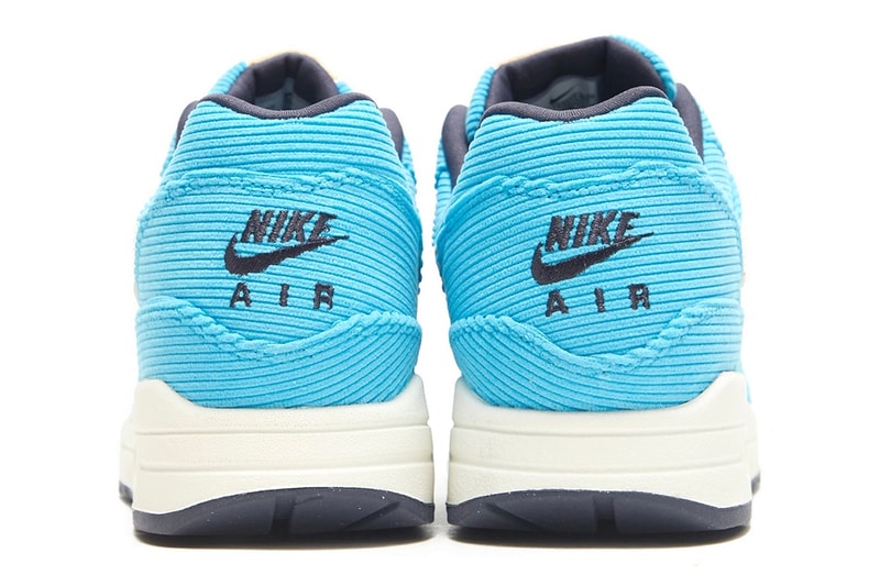 The Nike Air Max 1 Premium Comes Outfitted in "Baltic Blue" Corduroy FB8915-400 Sesame-Gridiron-Sail swoosh sneakers 