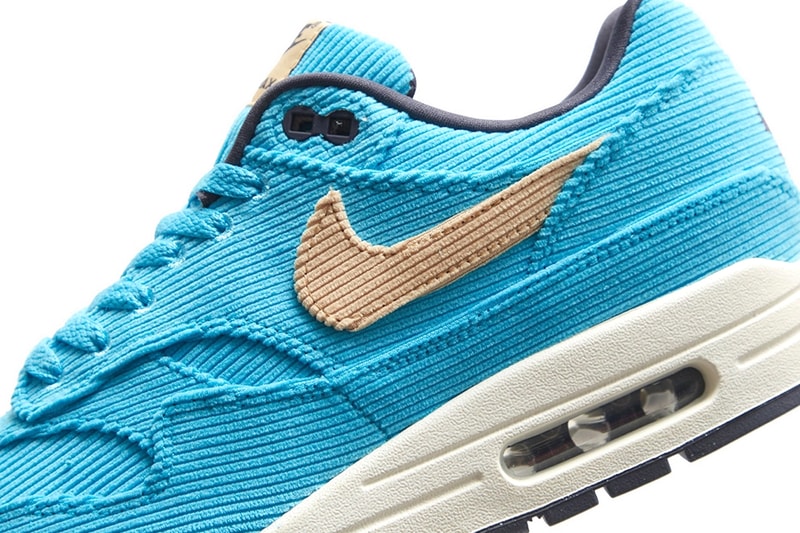 The Nike Air Max 1 Premium Comes Outfitted in "Baltic Blue" Corduroy FB8915-400 Sesame-Gridiron-Sail swoosh sneakers 