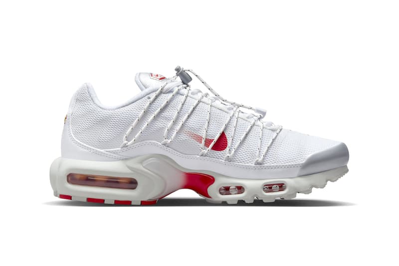 Nike Air Max Plus Utility White/Red FN3488-100 release info toggle lacing tpu mesh leather mudguards heel 3m