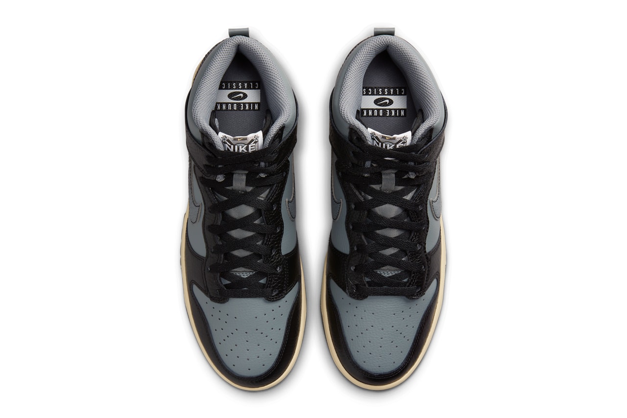 Nike Dunk High Celebrates 50 Years of Hip-Hop With New Black/Grey Colorway swoosh black grey shoe high tops classics jay-z biggie tupac rapper wu tang clan