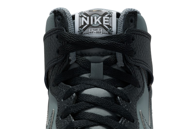 Nike Dunk High Celebrates 50 Years of Hip-Hop With New Black/Grey Colorway swoosh black grey shoe high tops classics jay-z biggie tupac rapper wu tang clan