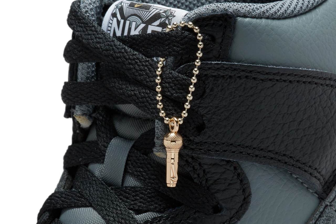 Nike Dunk High Celebrates 50 Years of Hip-Hop With New Black/Grey Colorway swoosh black grey shoe high tops classics jay-z biggie tupac rapper wu tang clan