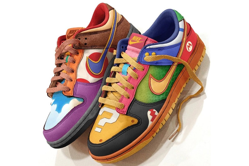 Nike Dunk Low. Custom What the Super Mario Andrew Chiou mario kart release info date mystery cube cloud bomb bullet wario bowser peach