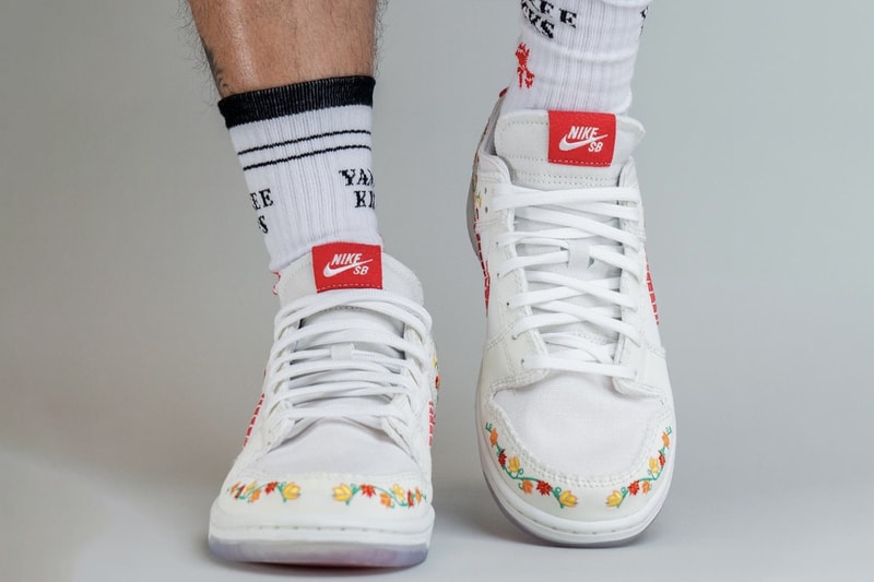 On-Feet Look at the Nike SB Dunk Low Decon "N7" FD6951-700 2023 release ermbroidery floral patterns stitch