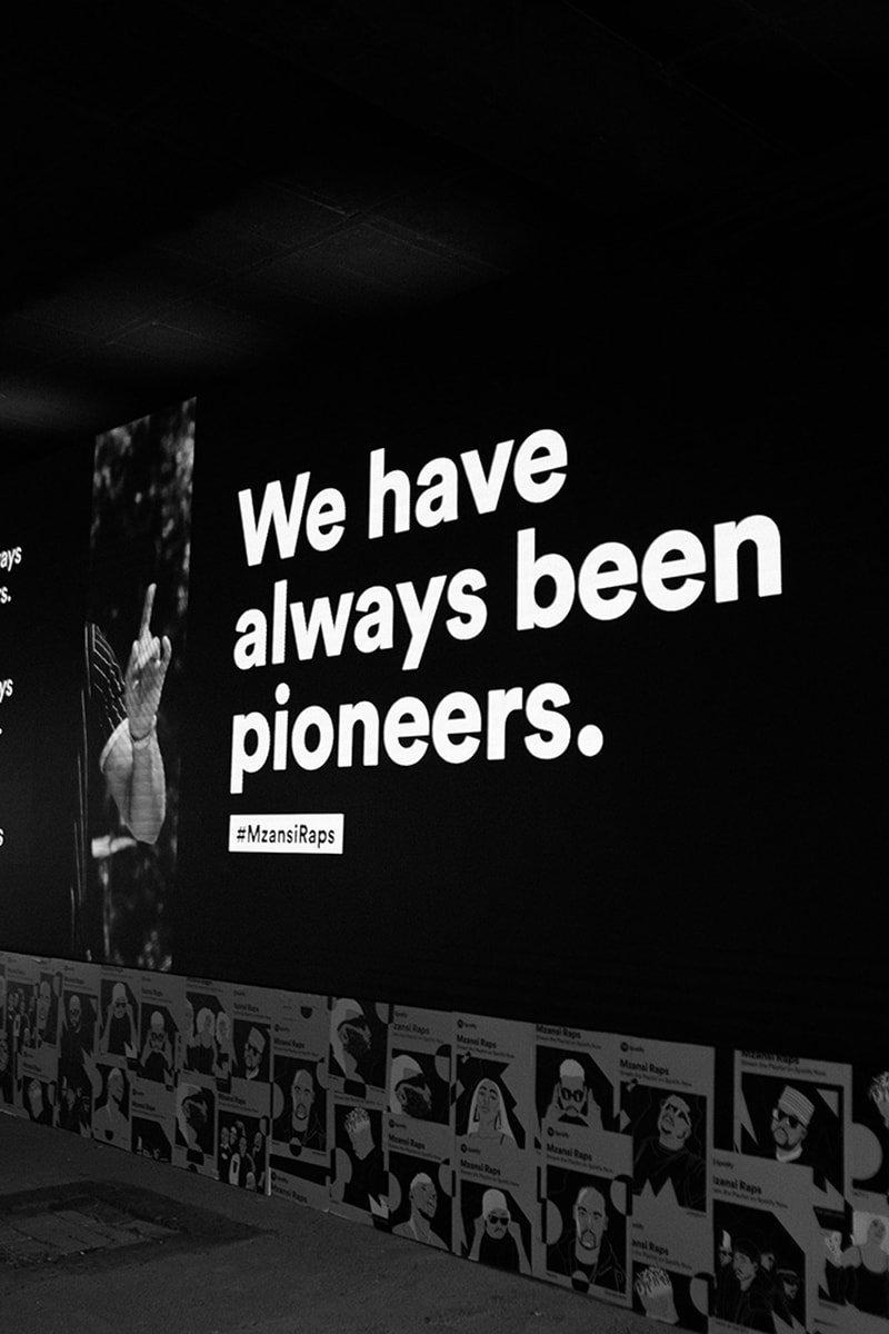 spotify south africa hip-hop cottonfest mzansi raps playlist installation in black and white billboards 