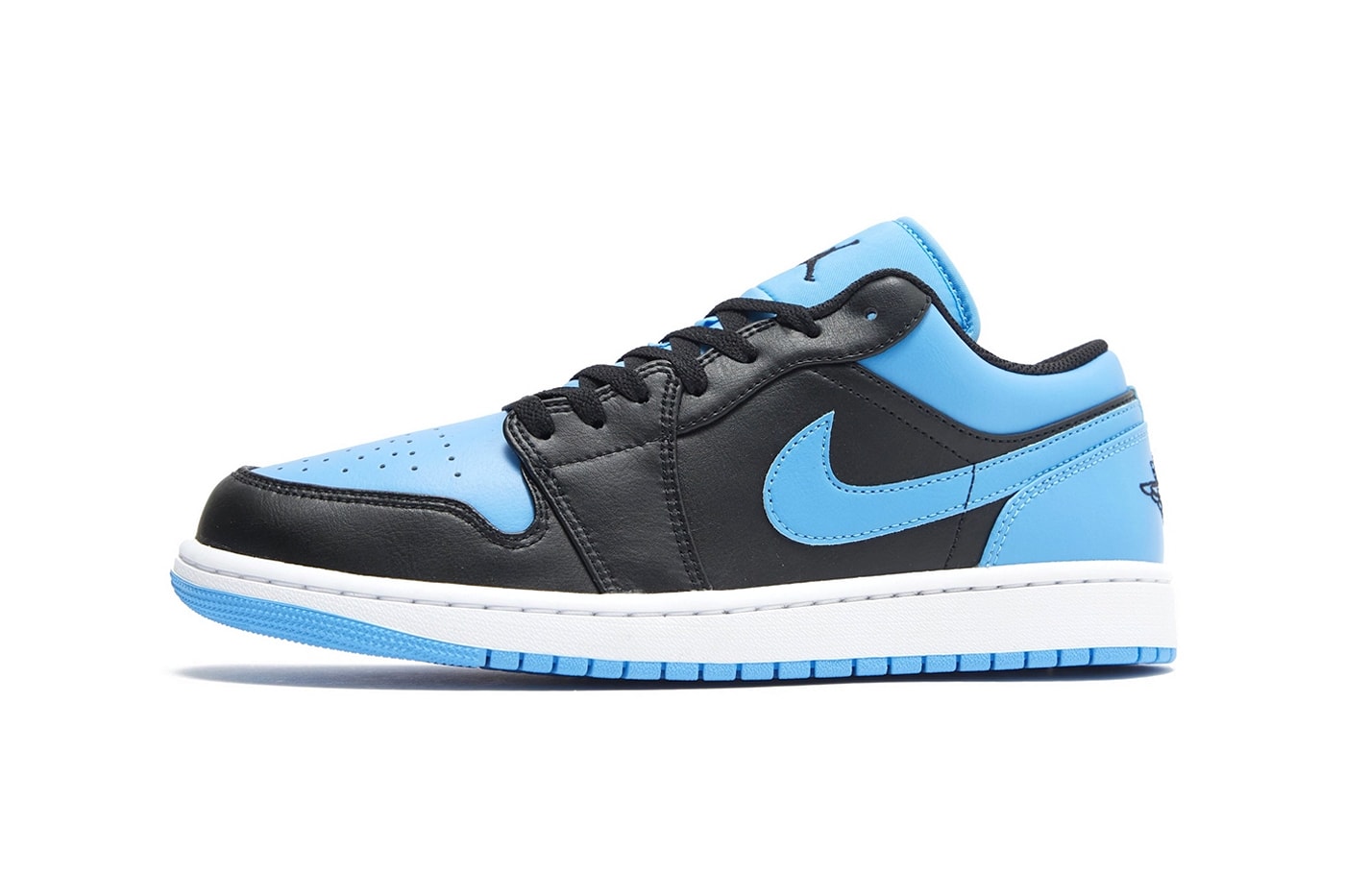 Air Jordan 1 Low Surfaces in Black and University Blue release info nike swoosh low top sneakers summer shoes unc university of north carolina