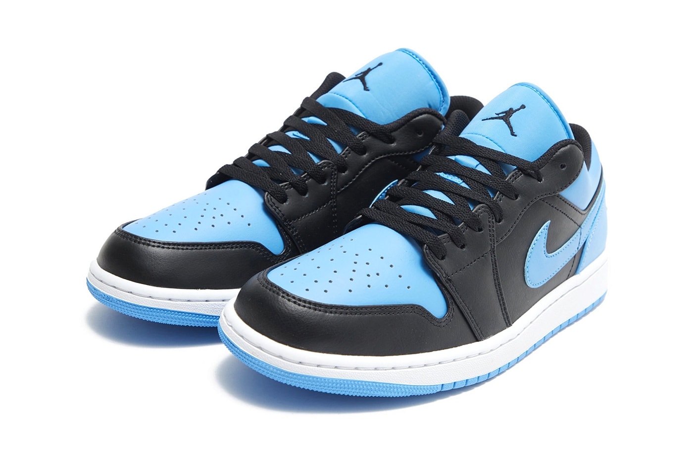 Air Jordan 1 Low Surfaces in Black and University Blue release info nike swoosh low top sneakers summer shoes unc university of north carolina