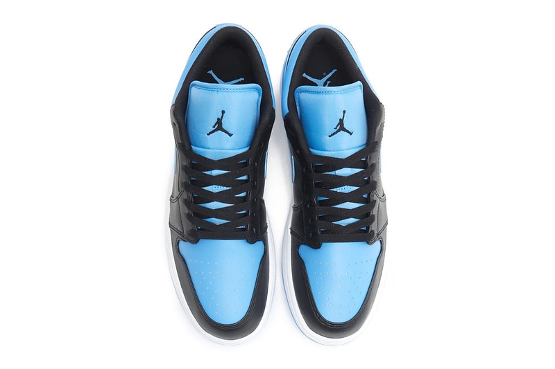 Air Jordan 1 Low Surfaces in Black and University Blue release info nike swoosh low top sneakers summer shoes unc university of north carolina